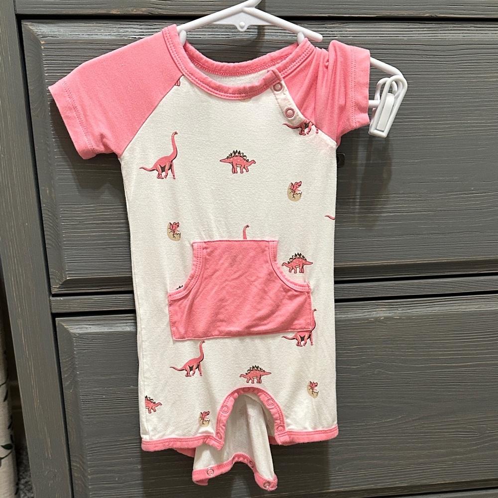 Kyte BABY Pink and Cream Dinosaur Romper